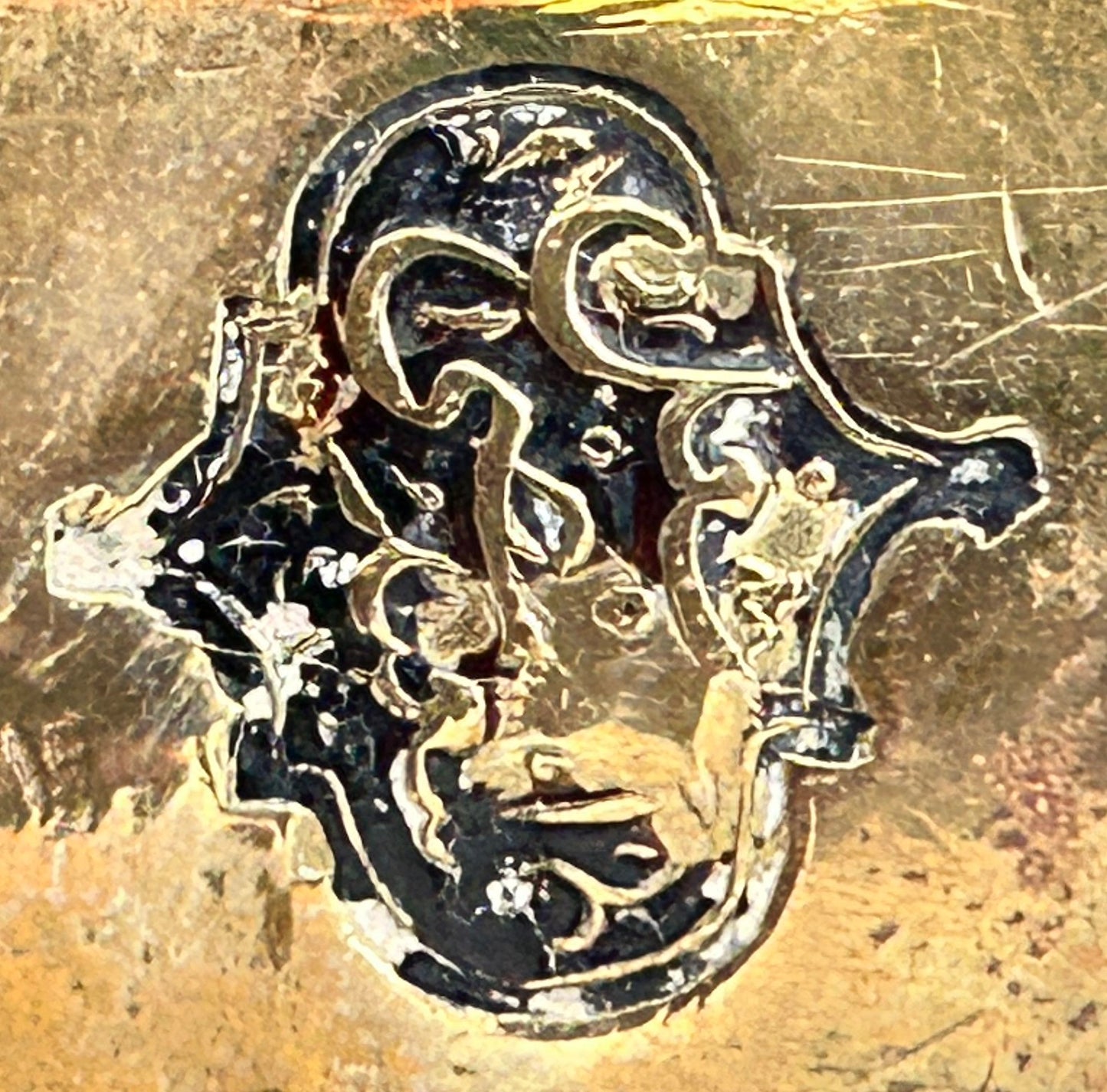 250806-22 Antique Brass Arabic Dallah Coffee Pot, 10"H