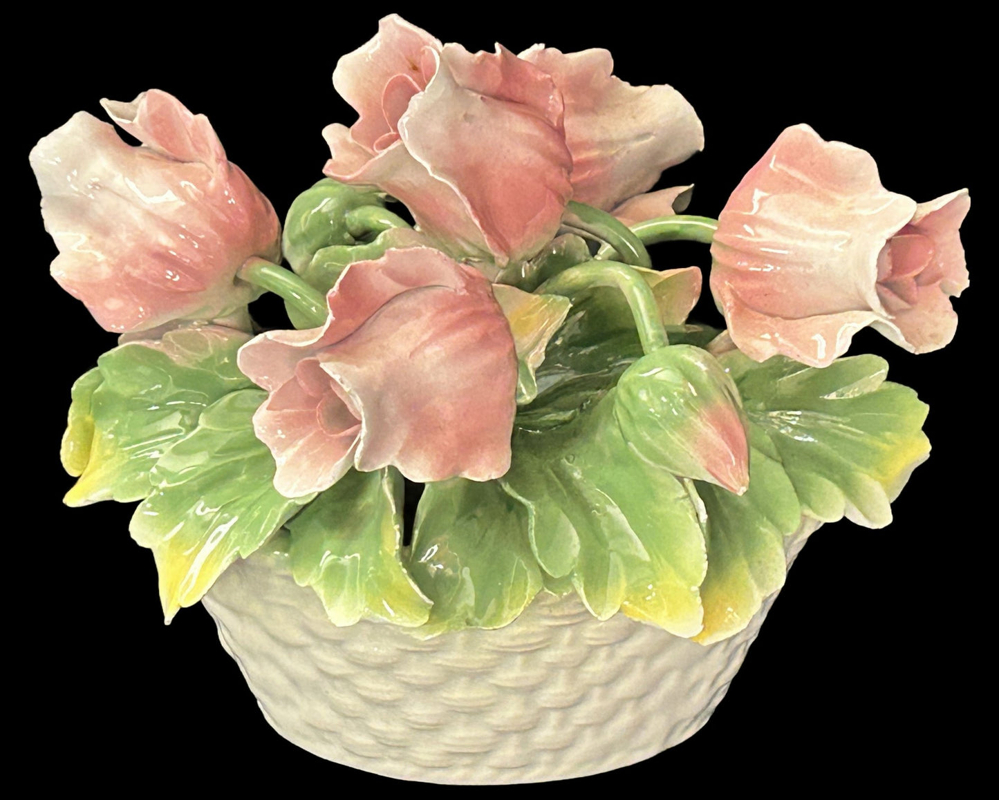 250806-23 Italian Ceramic Floral Basket of Tulips