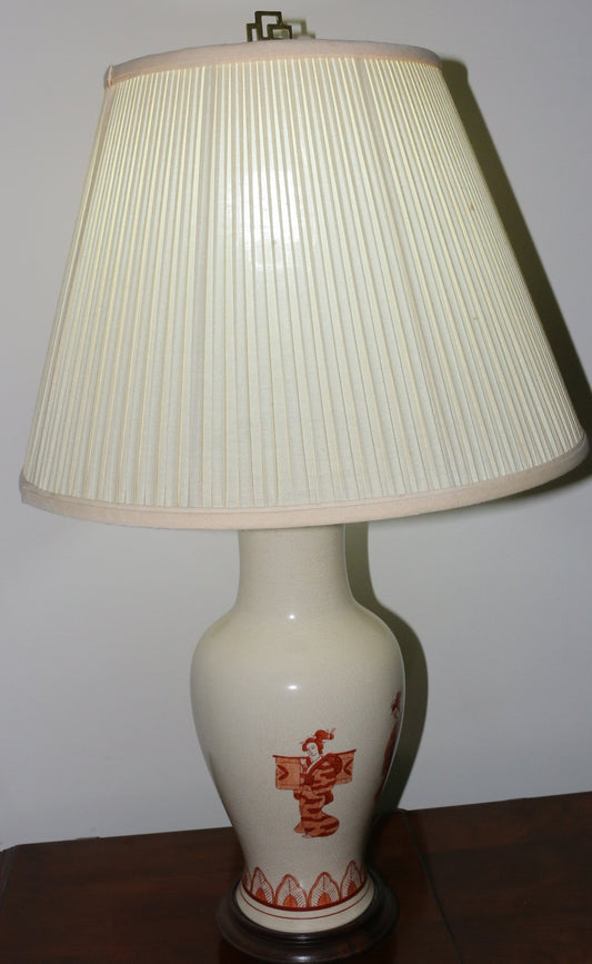 250814-6 Japanese Converted Vase Into Lamp on Wooden Base