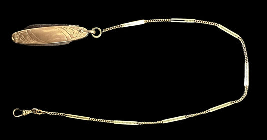 260429-2 Victorian Watch Chain With Knife, 14k Gold Plated
