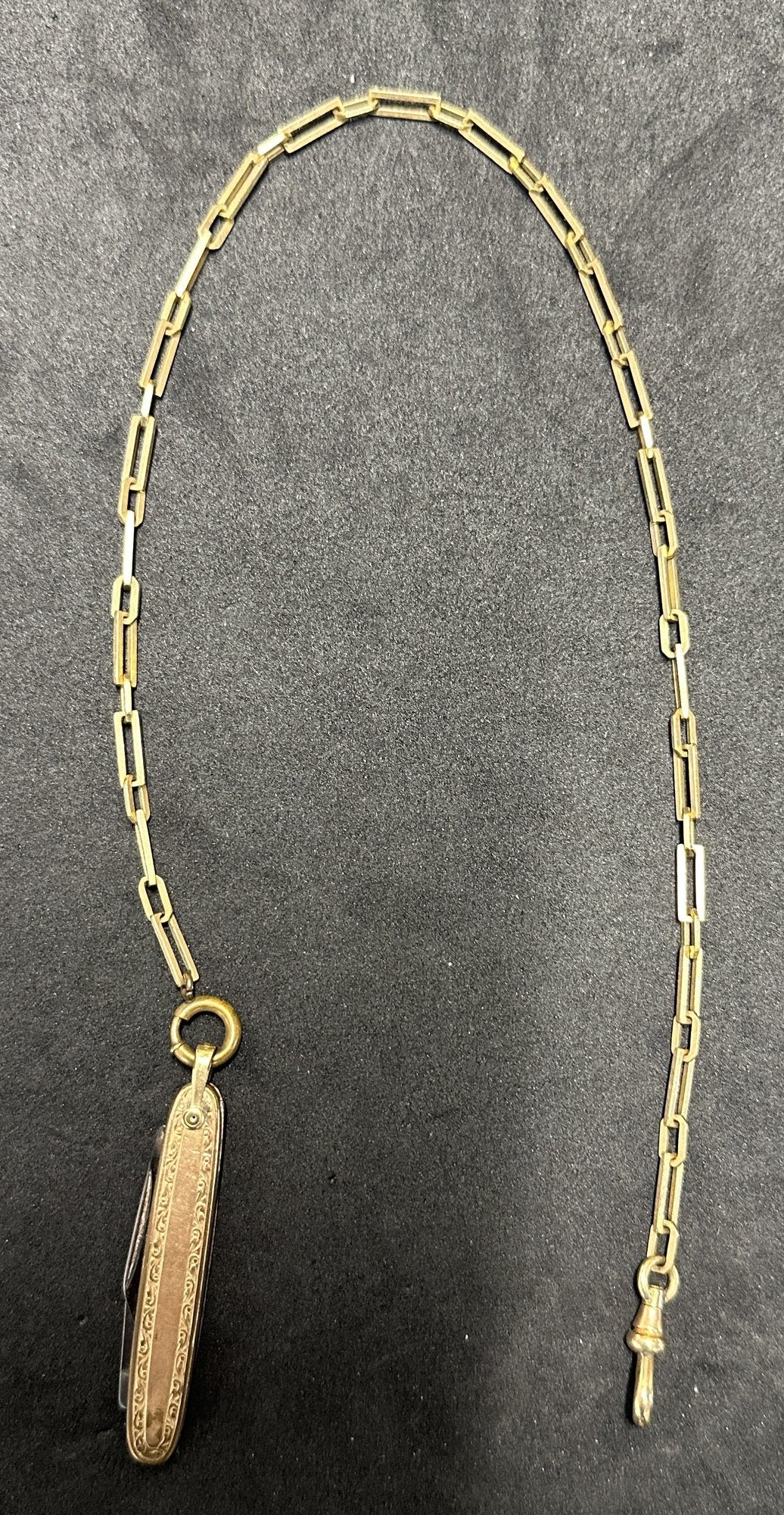 260429-8 Victorian Watch Chain With Knife, Gold Filled