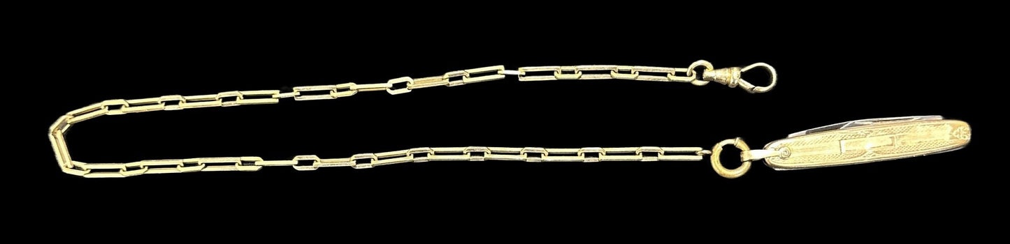 260429-8 Victorian Watch Chain With Knife, Gold Filled