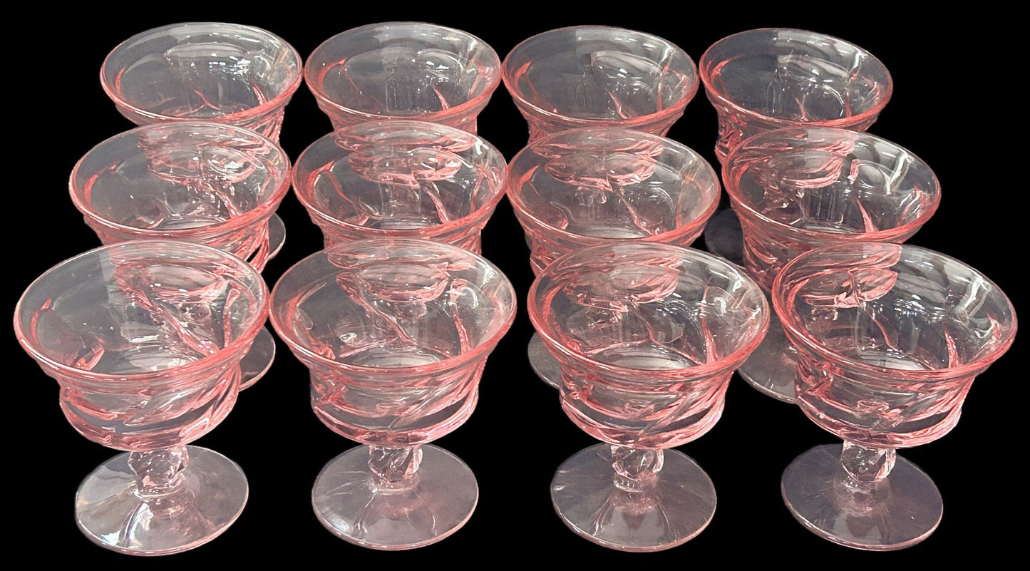 250806-25 Set of 12 Pink Fostoria "Jamestown" Footed Sherbets, 4"H