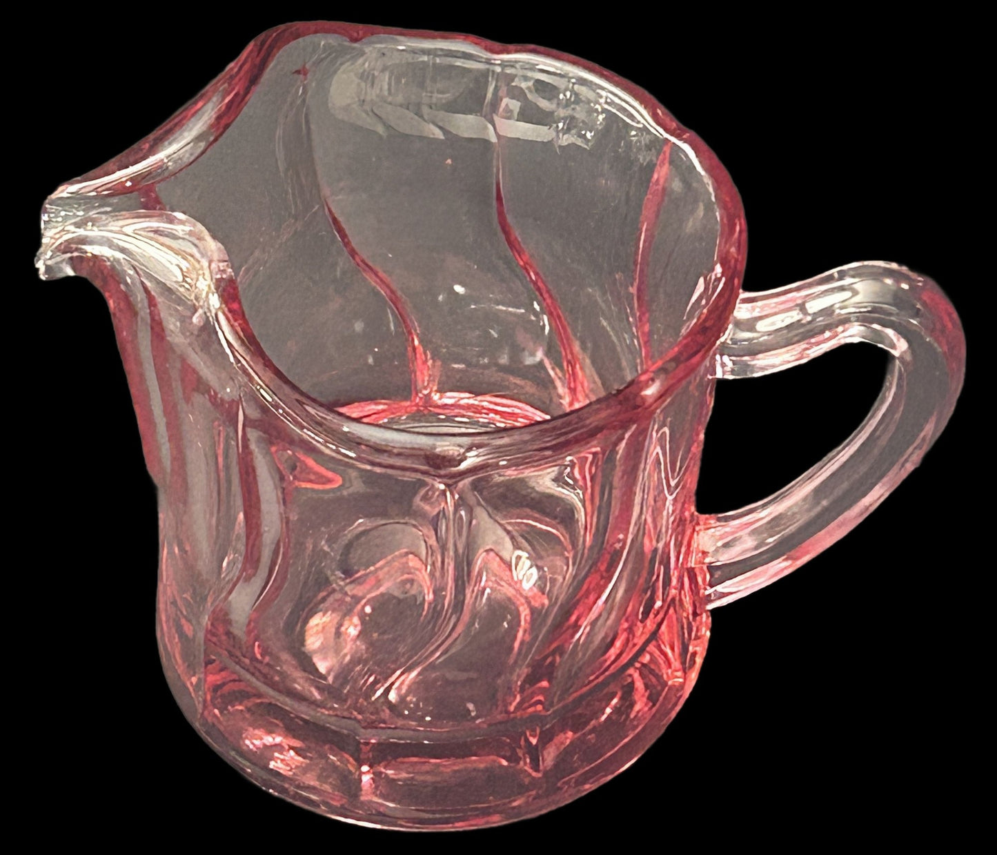 250806-26 Pink Fostoria "Jamestown" Swirl Pitcher 7.5"H