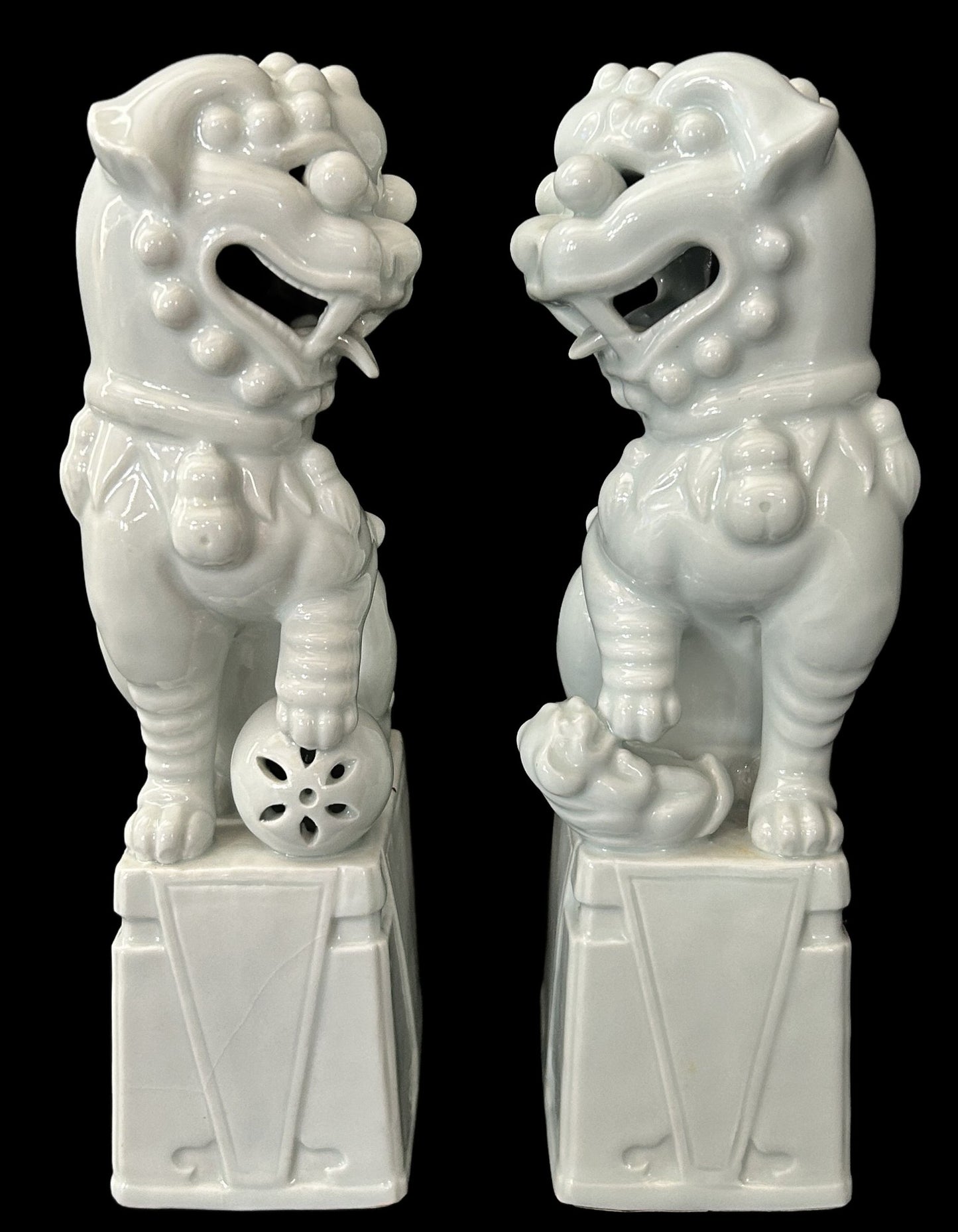 250219-34 Pair Blanc De Chine Foo Dogs, 9.5"H