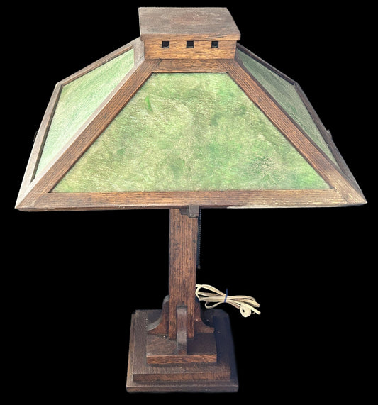 250806-32 Arts & Crafts Mission Oak Table Lamp