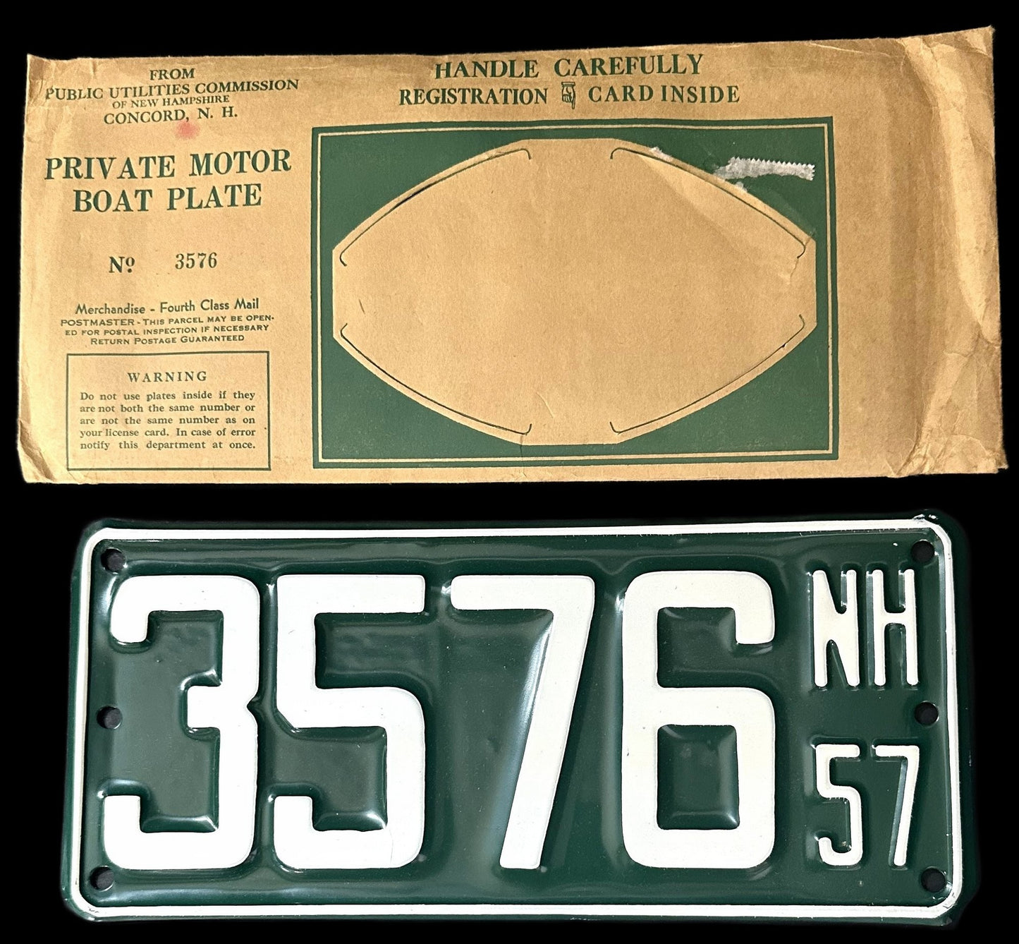 250827-1 Unused 1957 NH Boat License Plate