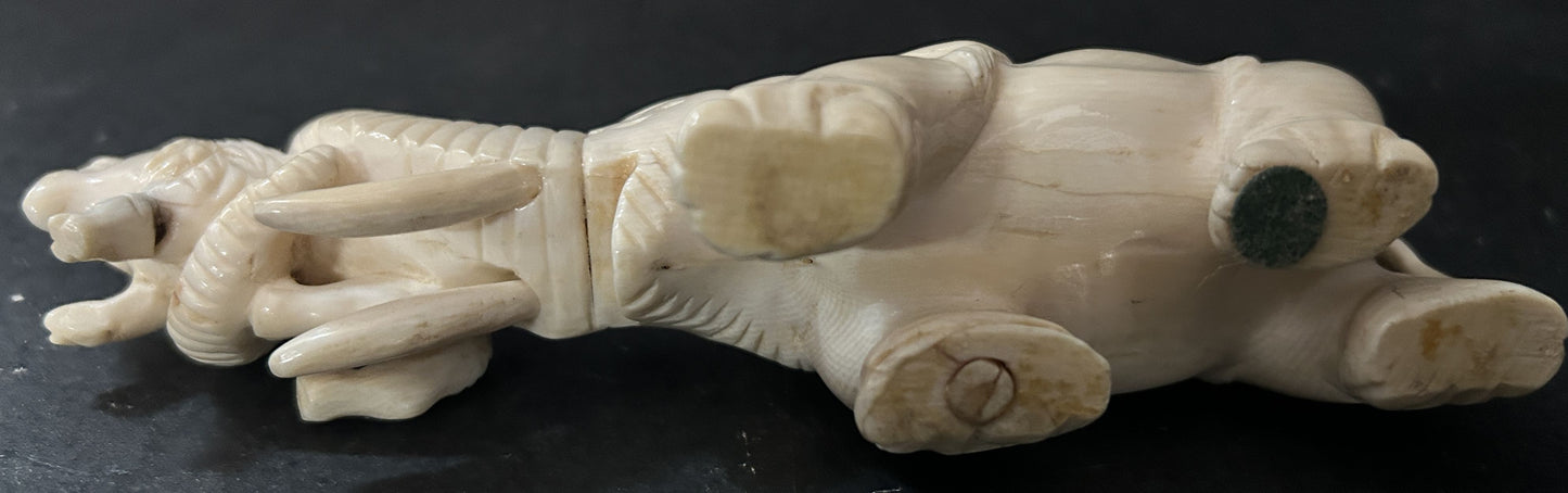 250611-4 Antique Chinese Carved Elephant With Lion In Tusk