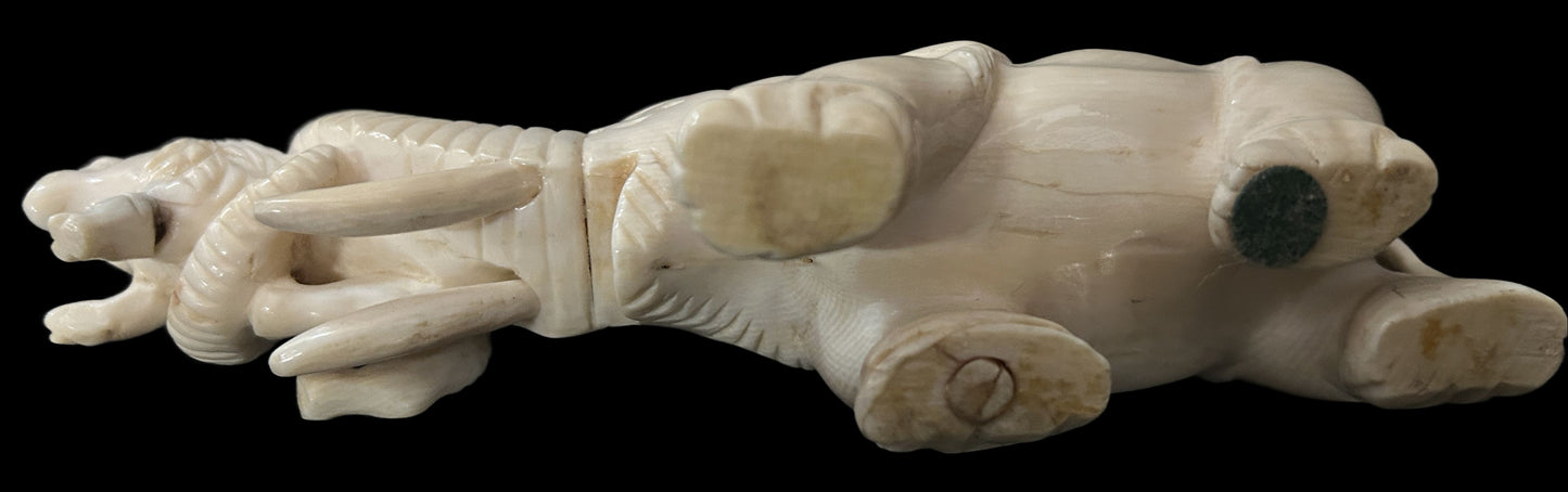 250611-4 Antique Chinese Carved Elephant With Lion In Tusk