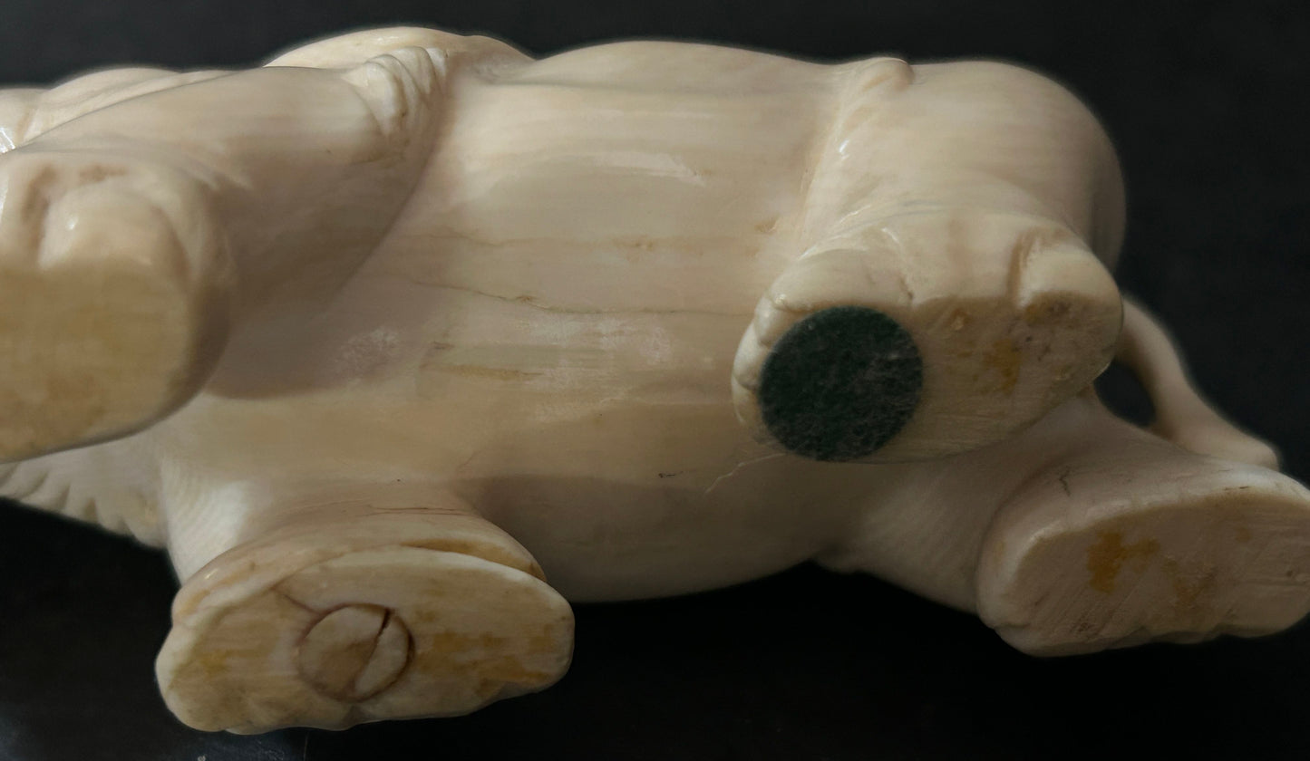 250611-4 Antique Chinese Carved Elephant With Lion In Tusk