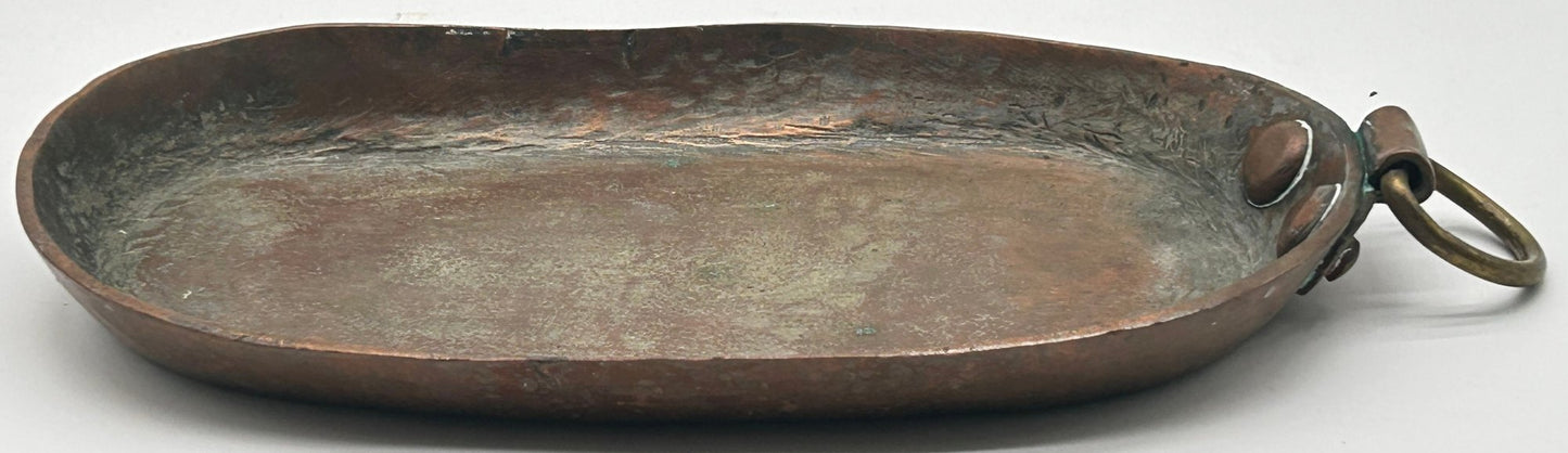 250806-40 Heavy Oval Hammered Copper Casserole, 5.25" x 10.5"L