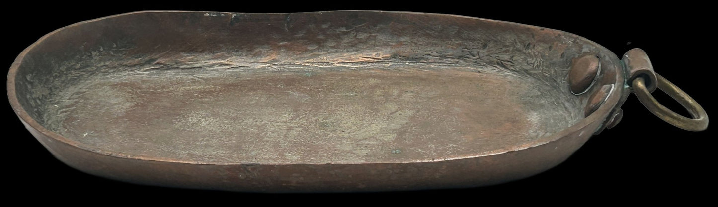 250806-40 Heavy Oval Hammered Copper Casserole, 5.25" x 10.5"L