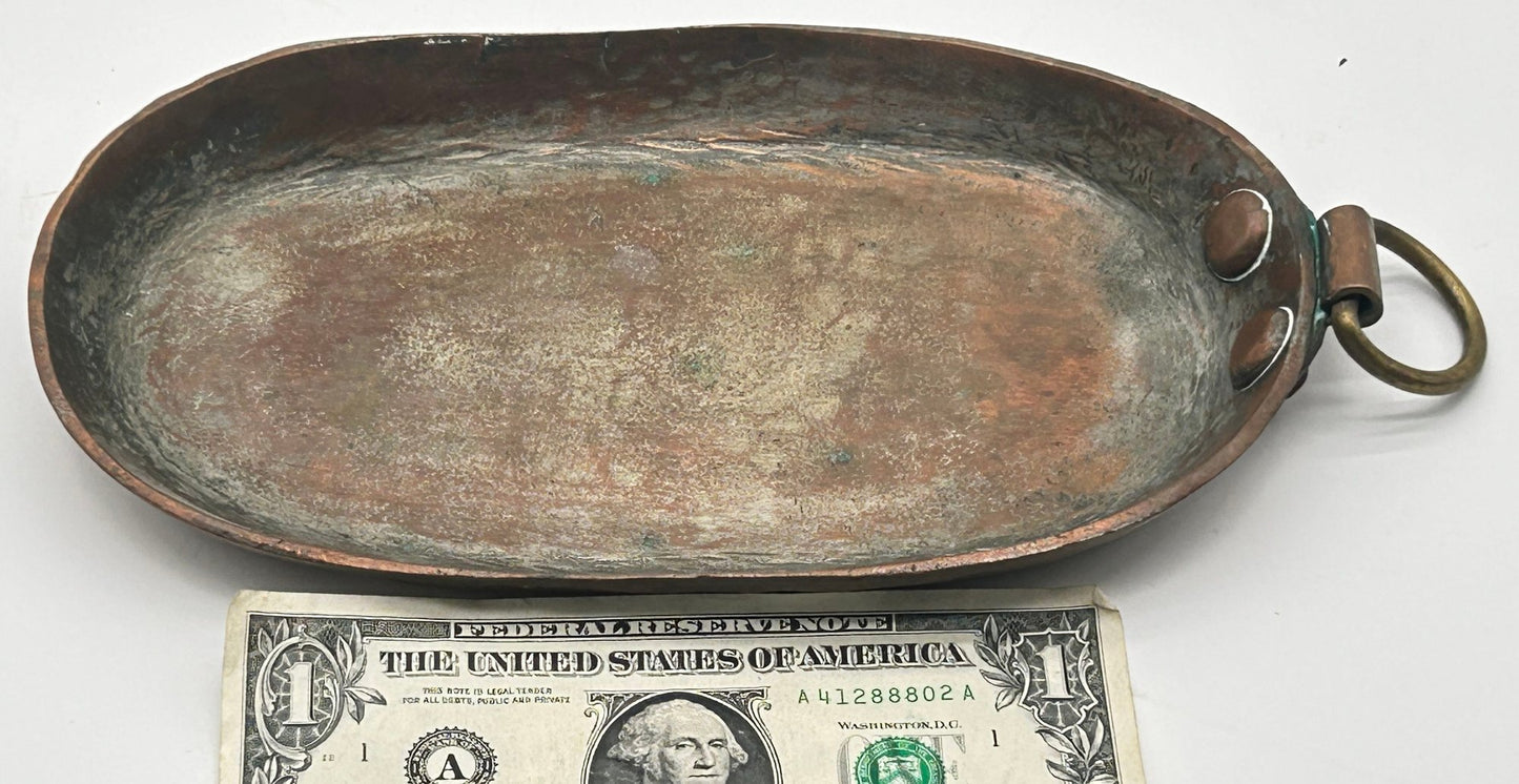 250806-40 Heavy Oval Hammered Copper Casserole, 5.25" x 10.5"L