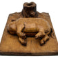 Antique Treenware Carved Hog & Stump Pen Holder/Hinged Stamp Box, Primitive