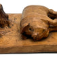 Antique Treenware Carved Hog & Stump Pen Holder/Hinged Stamp Box, Primitive