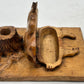 Antique Treenware Carved Hog & Stump Pen Holder/Hinged Stamp Box, Primitive