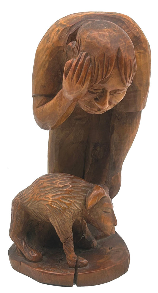 *IMPORTANT* Rare 1930 Wooden Sculpture "Man's Best Friend" By Enrico Glicenstein