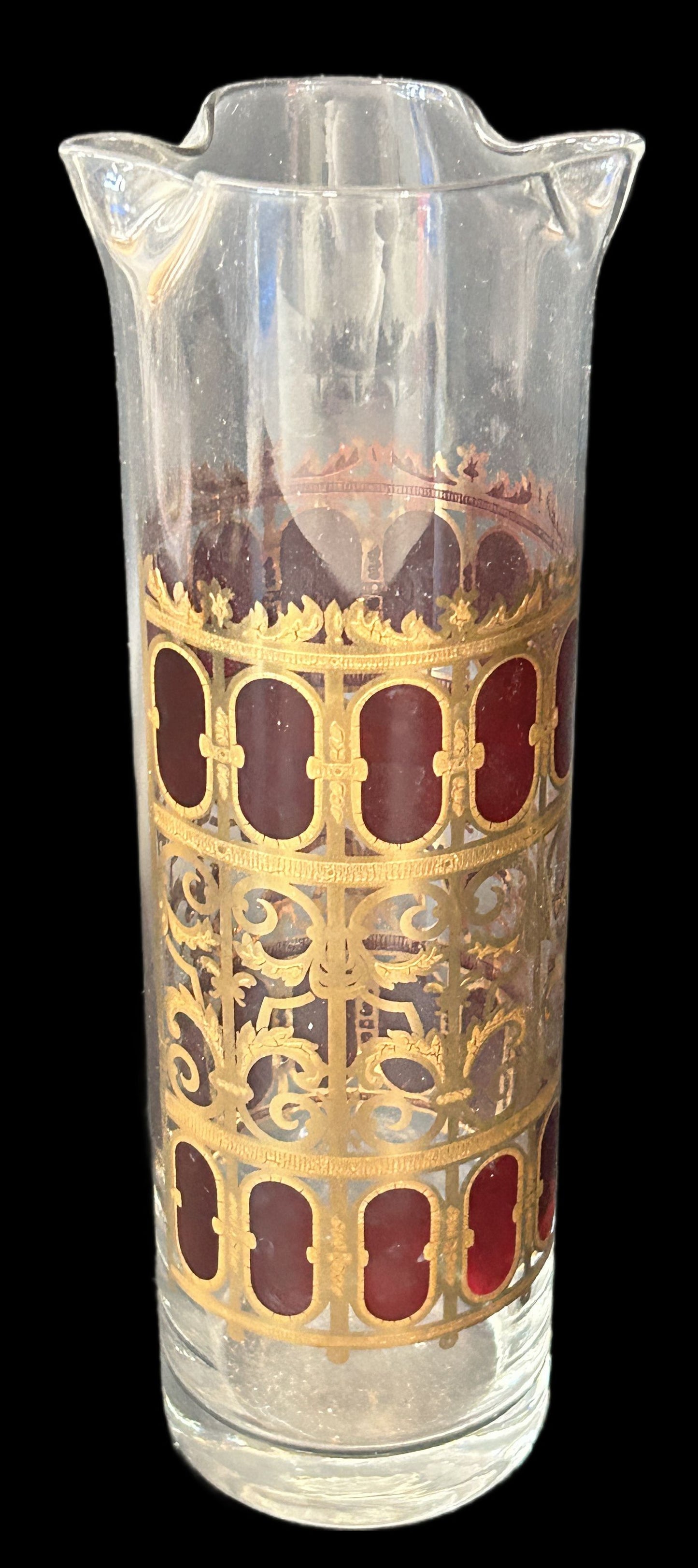 250305-3 MCM Culver Cranberry Scroll Martini Pitcher