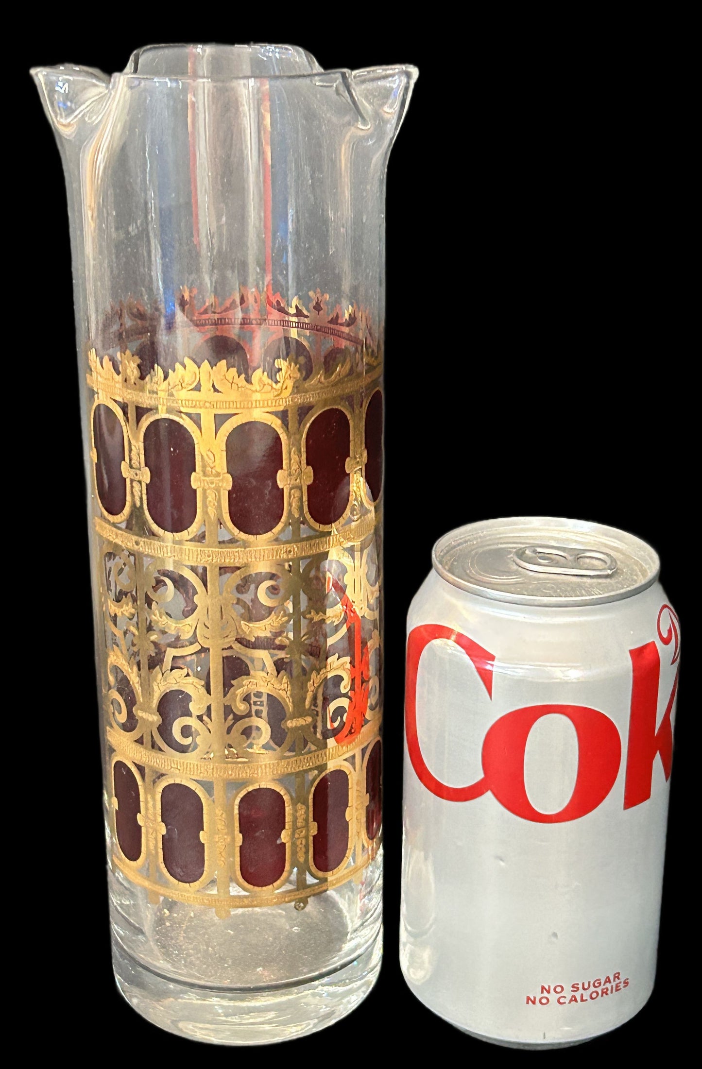 250305-3 MCM Culver Cranberry Scroll Martini Pitcher