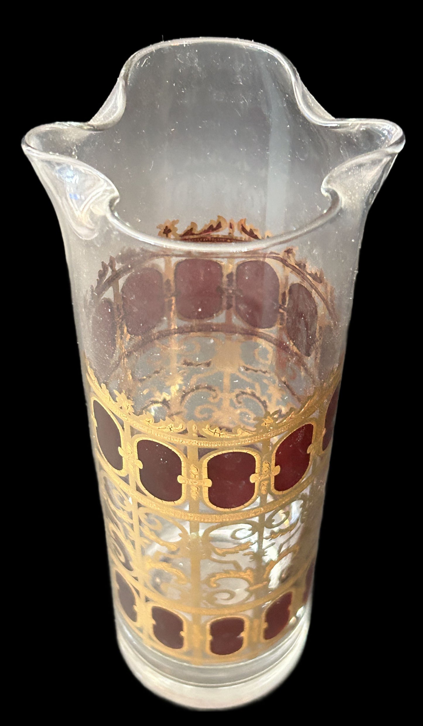 250305-3 MCM Culver Cranberry Scroll Martini Pitcher