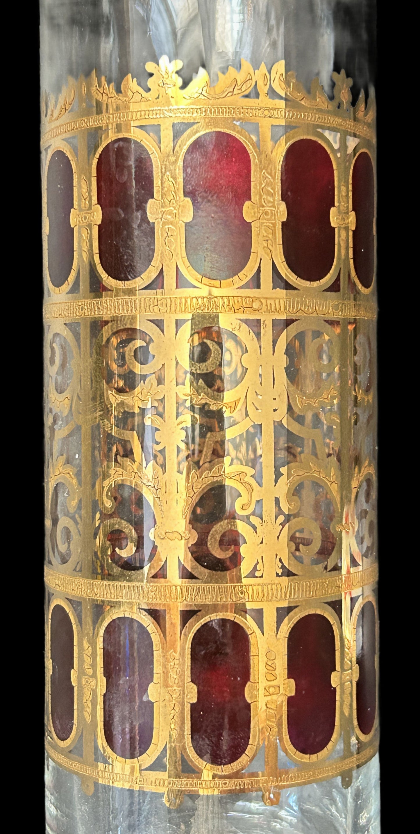 250305-3 MCM Culver Cranberry Scroll Martini Pitcher