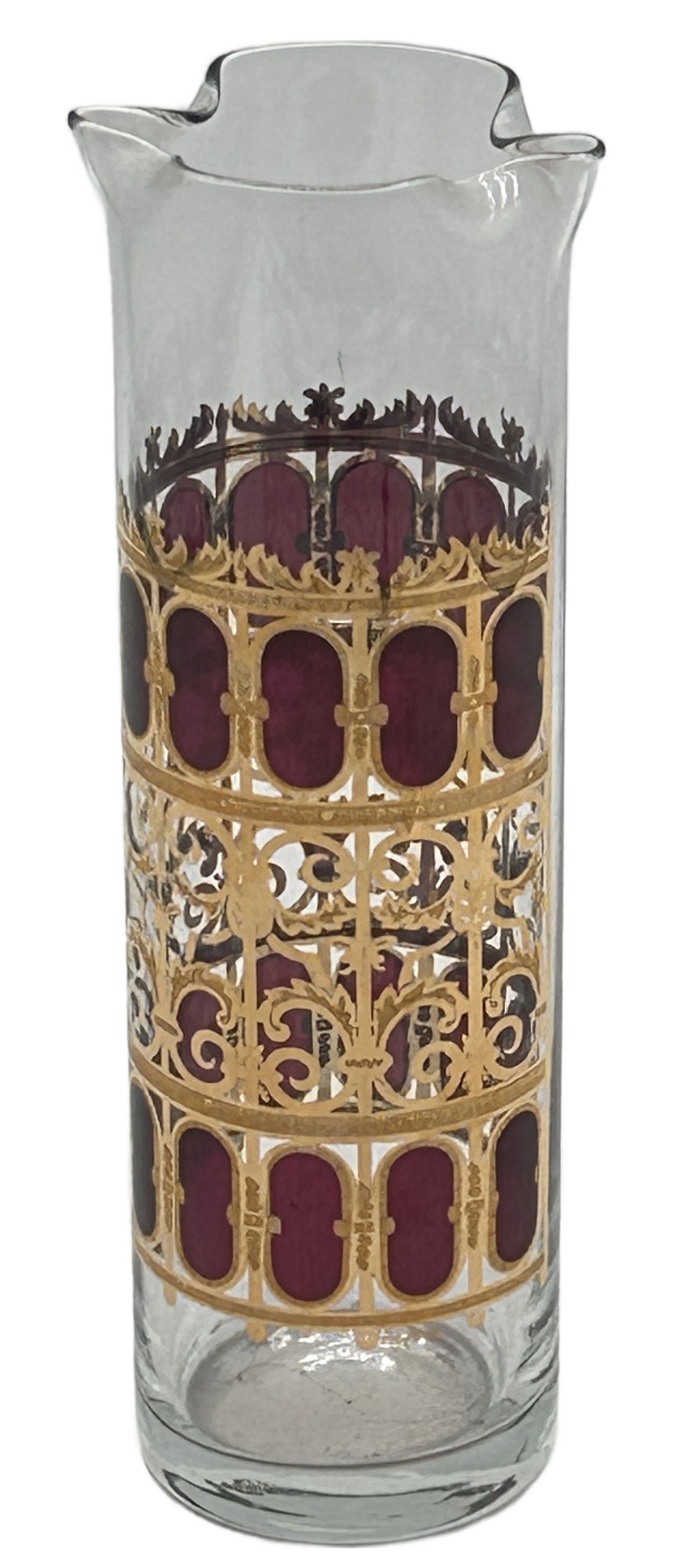 250305-3 MCM Culver Cranberry Scroll Martini Pitcher