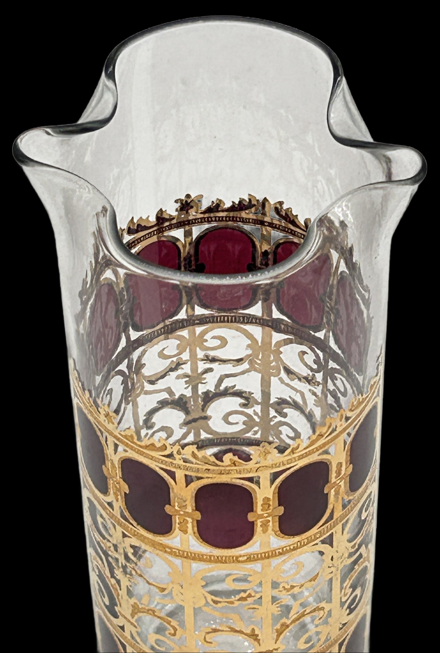 250305-3 MCM Culver Cranberry Scroll Martini Pitcher