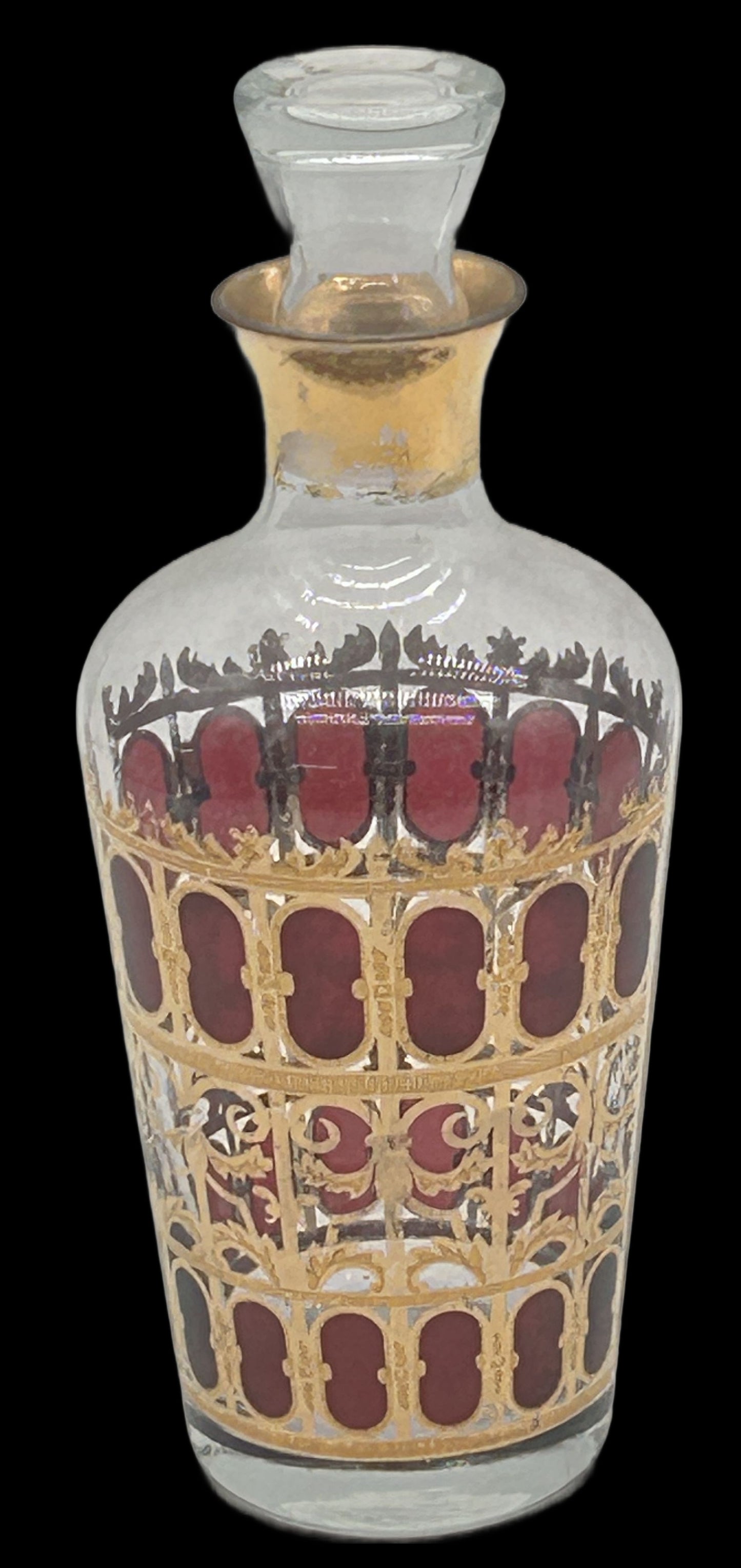 250305-4 MCM Culver Cranberry Scroll Decanter with Stopper