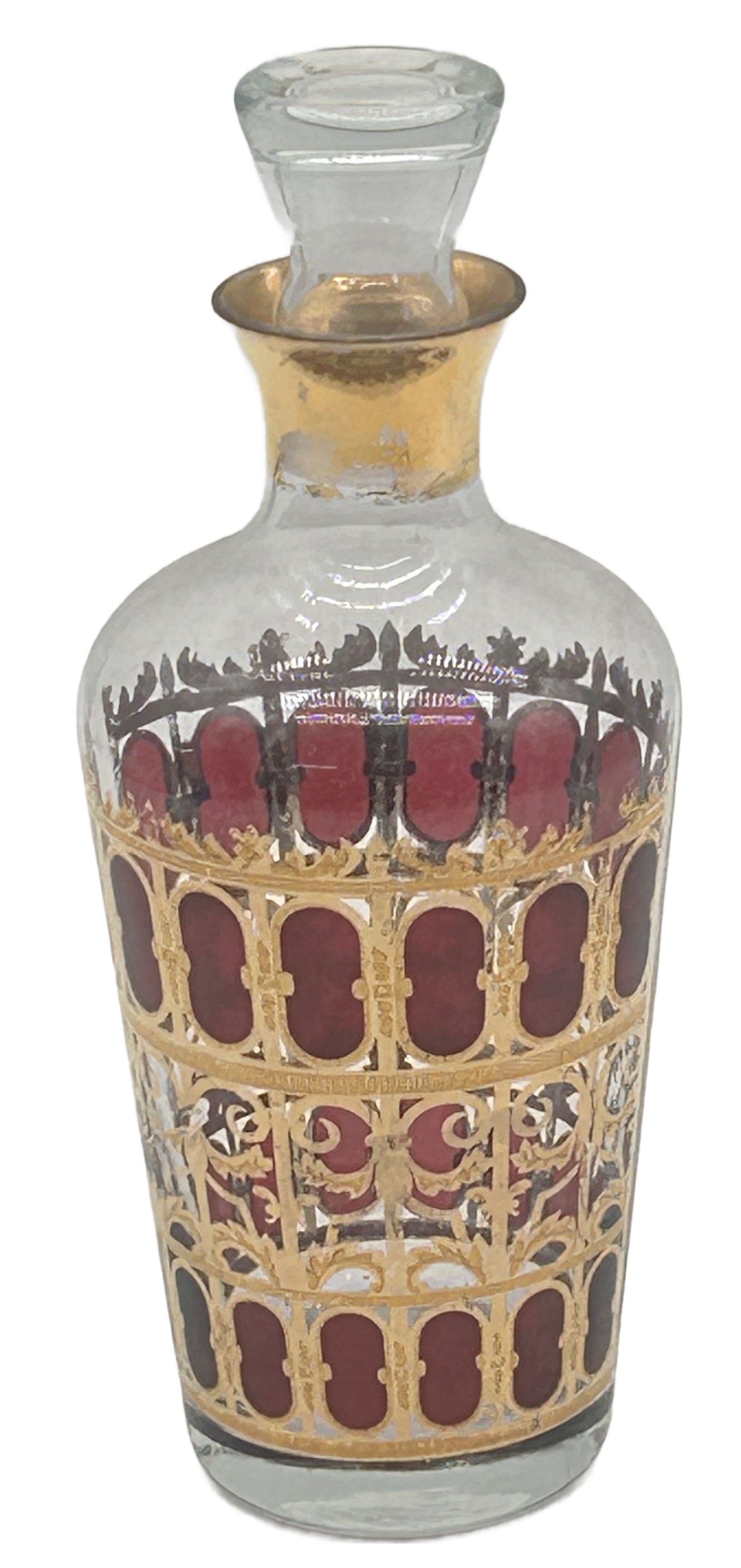 250305-4 MCM Culver Cranberry Scroll Decanter with Stopper