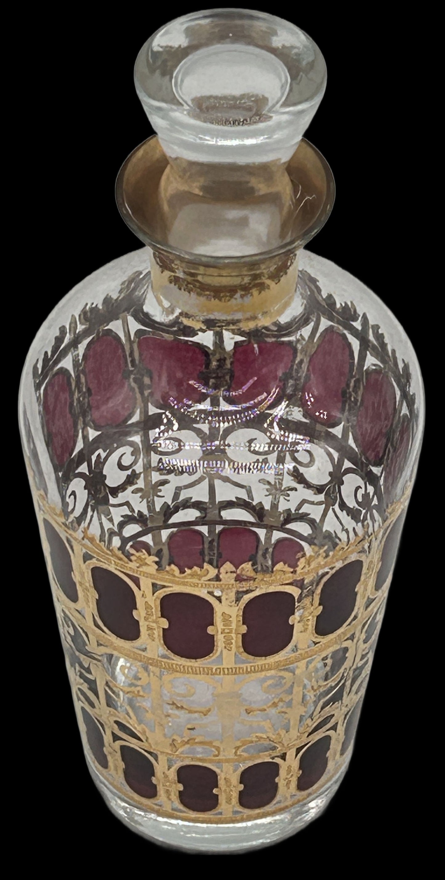 250305-4 MCM Culver Cranberry Scroll Decanter with Stopper
