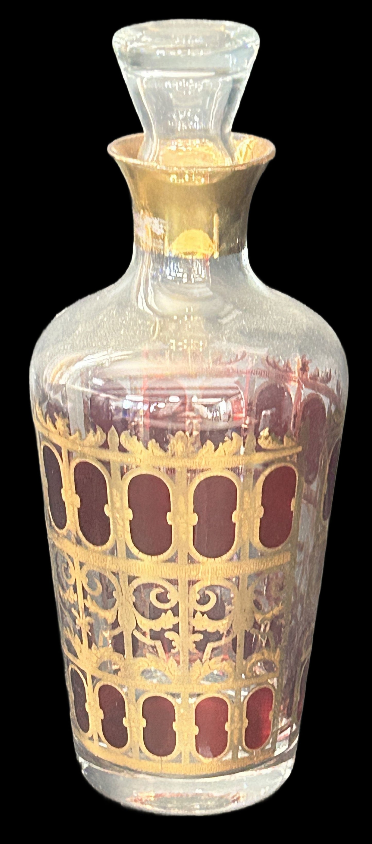 250305-4 MCM Culver Cranberry Scroll Decanter with Stopper