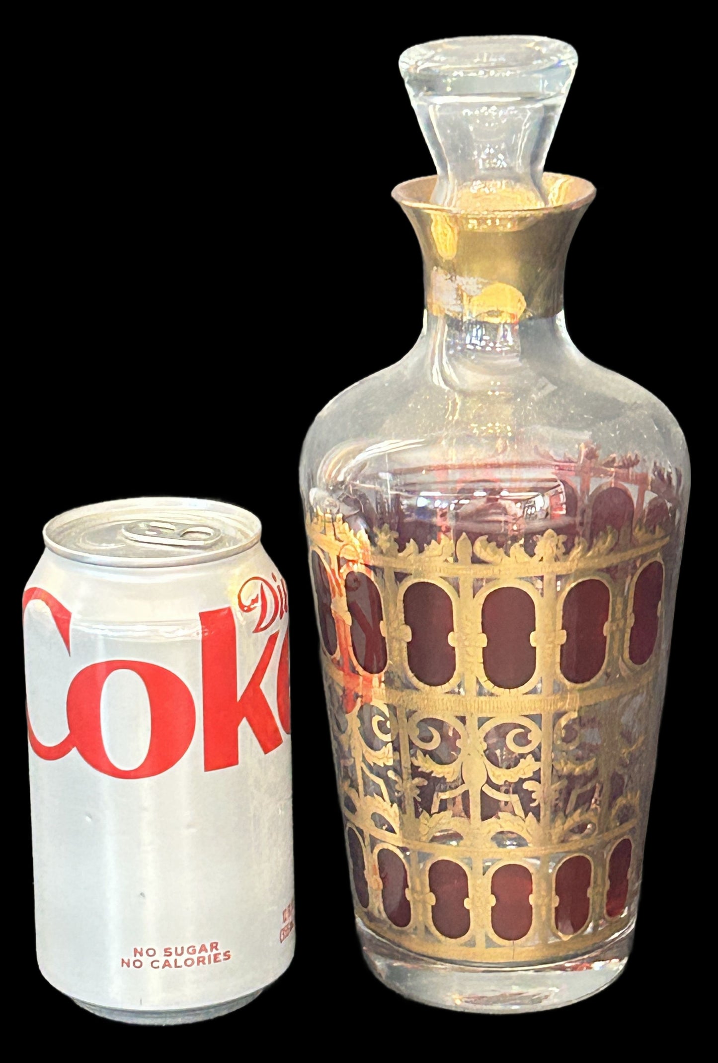 250305-4 MCM Culver Cranberry Scroll Decanter with Stopper