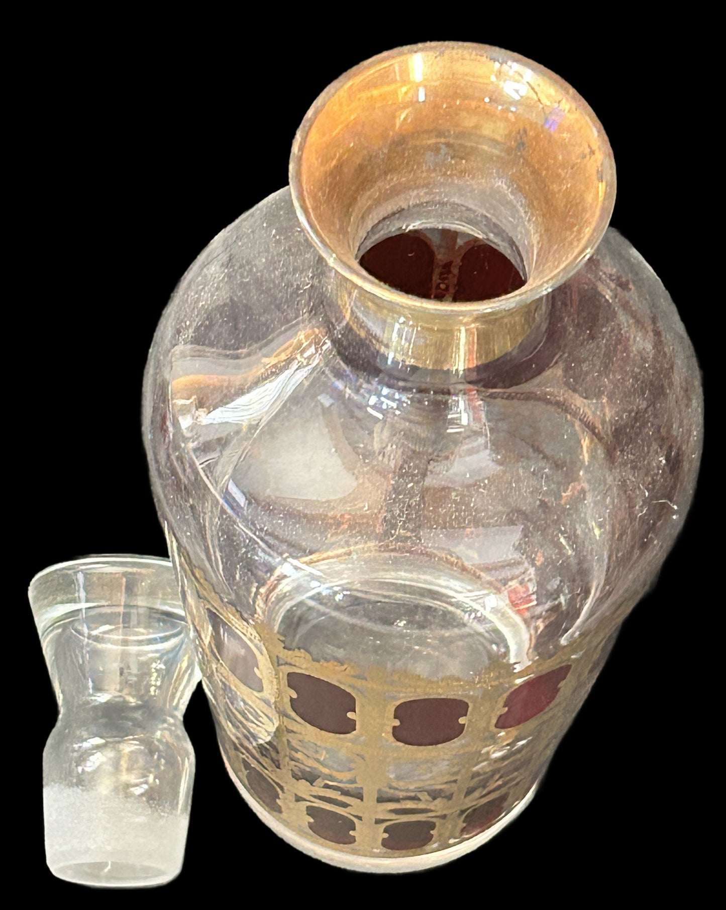 250305-4 MCM Culver Cranberry Scroll Decanter with Stopper