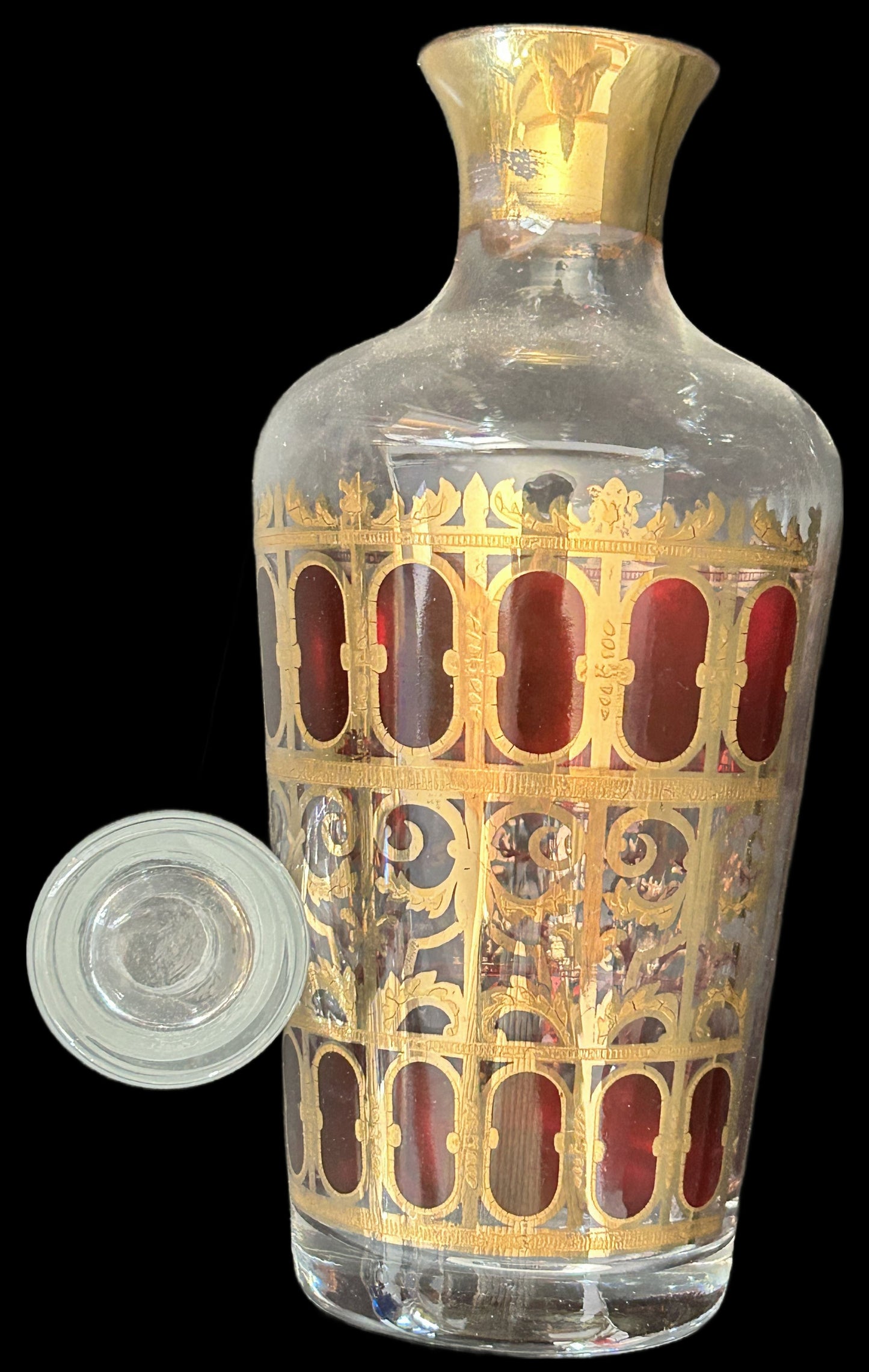 250305-4 MCM Culver Cranberry Scroll Decanter with Stopper