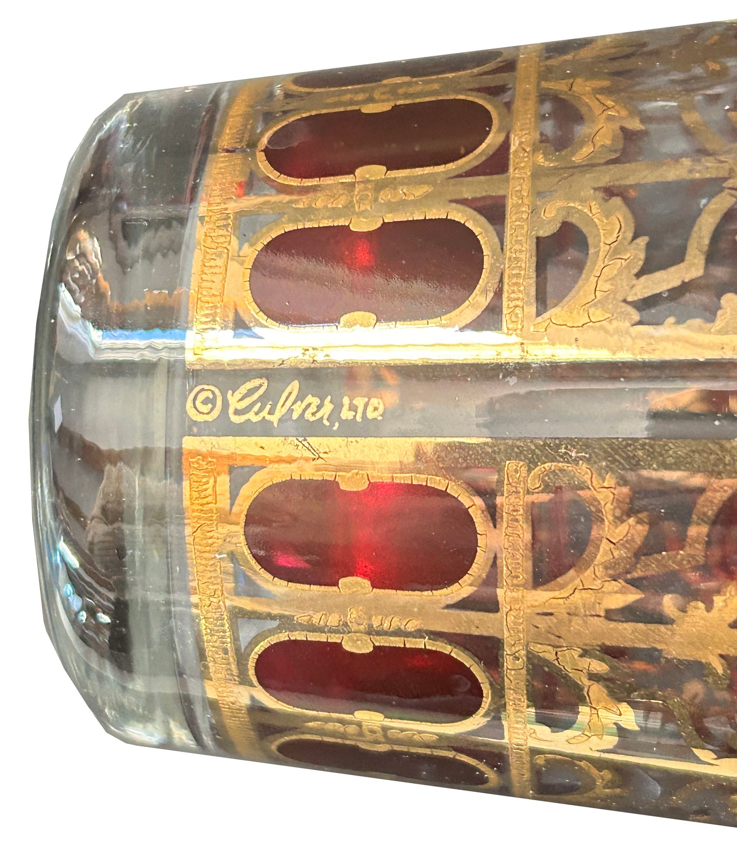 250305-4 MCM Culver Cranberry Scroll Decanter with Stopper