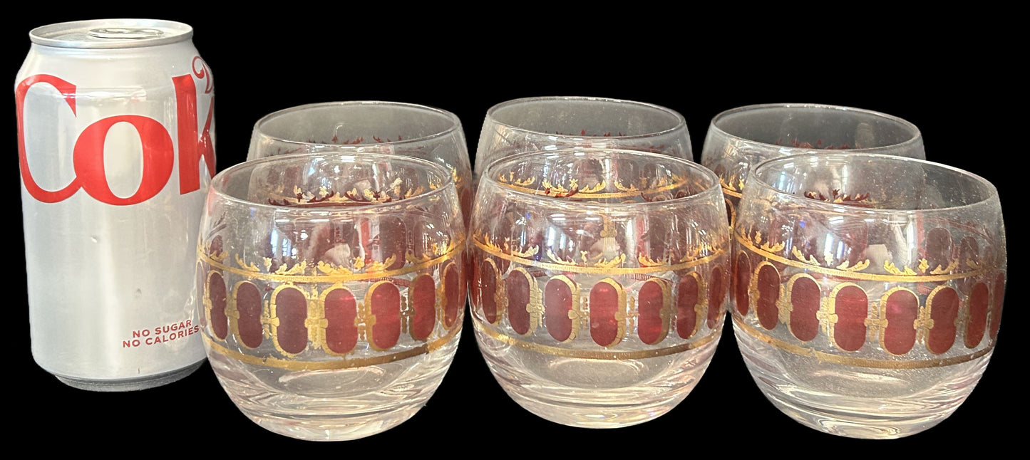 250305-5 6-Pcs MCM Culver cranberry Scroll Roly-Poly Lowball G