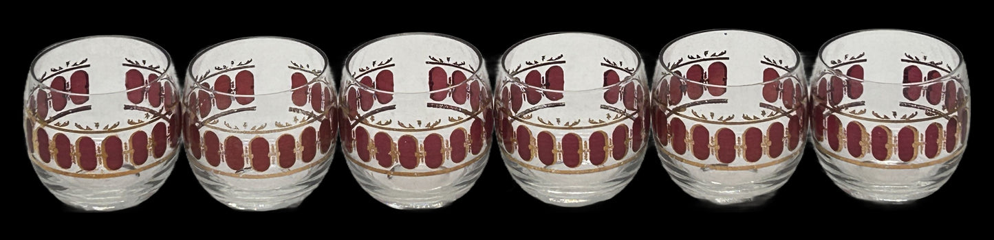250305-5 6-Pcs MCM Culver cranberry Scroll Roly-Poly Lowball G