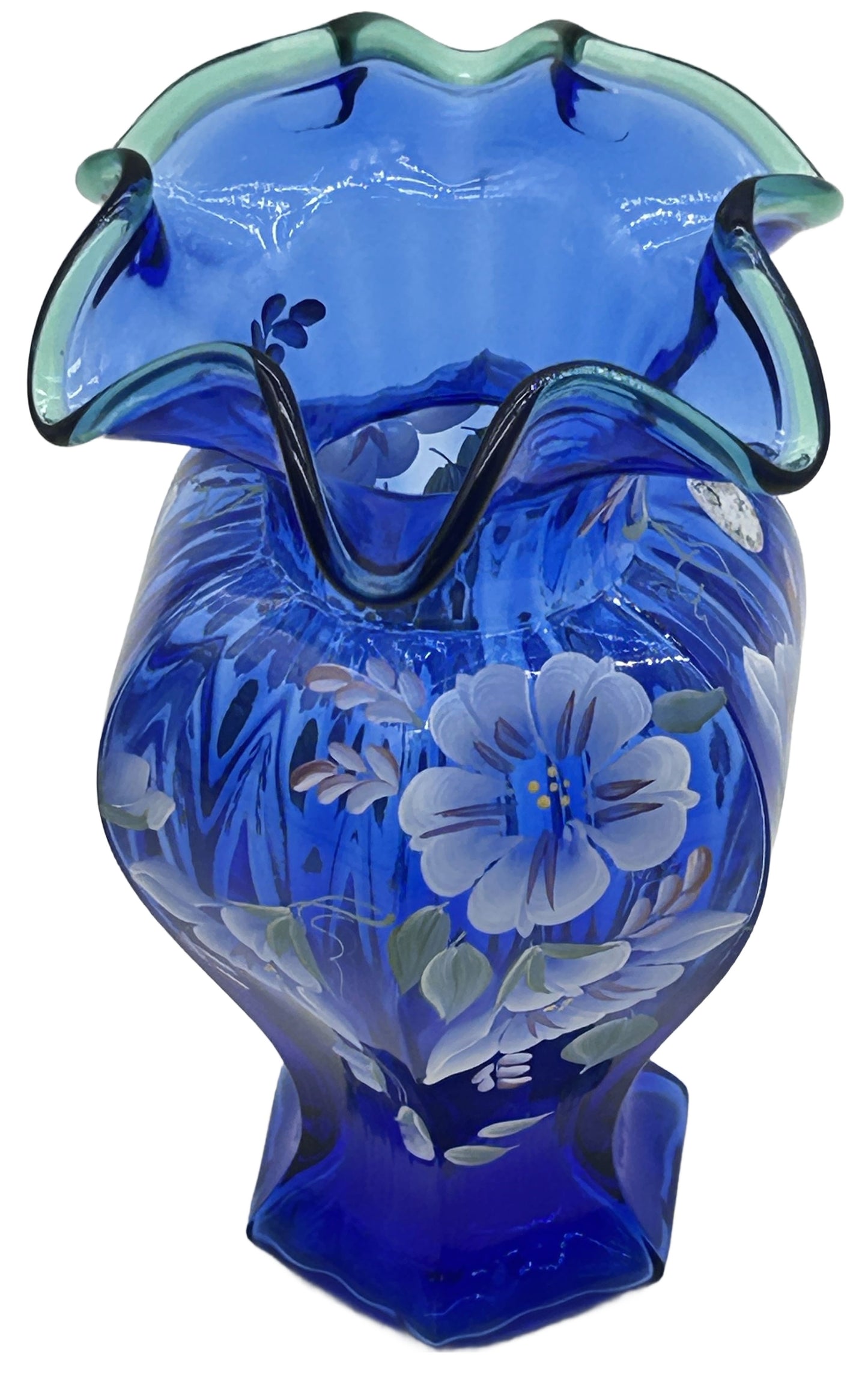 250305-6 Fenton 75th Anniversary Enameled Cobalt Vase