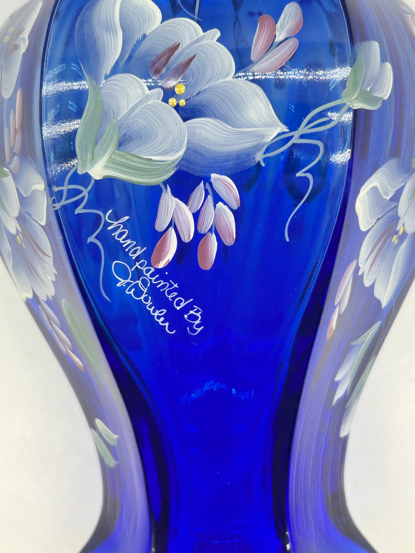 250305-6 Fenton 75th Anniversary Enameled Cobalt Vase
