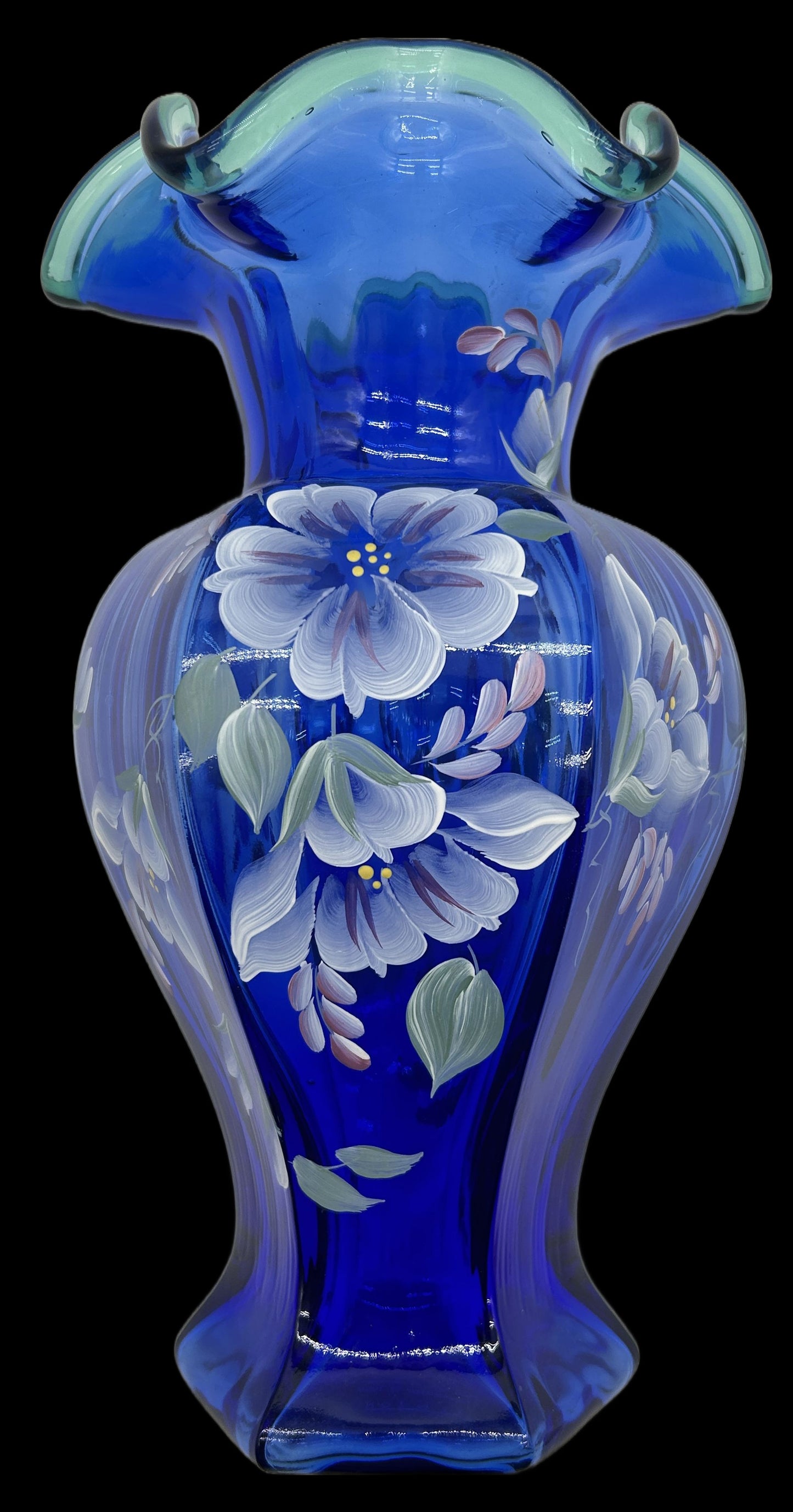 250305-6 Fenton 75th Anniversary Enameled Cobalt Vase