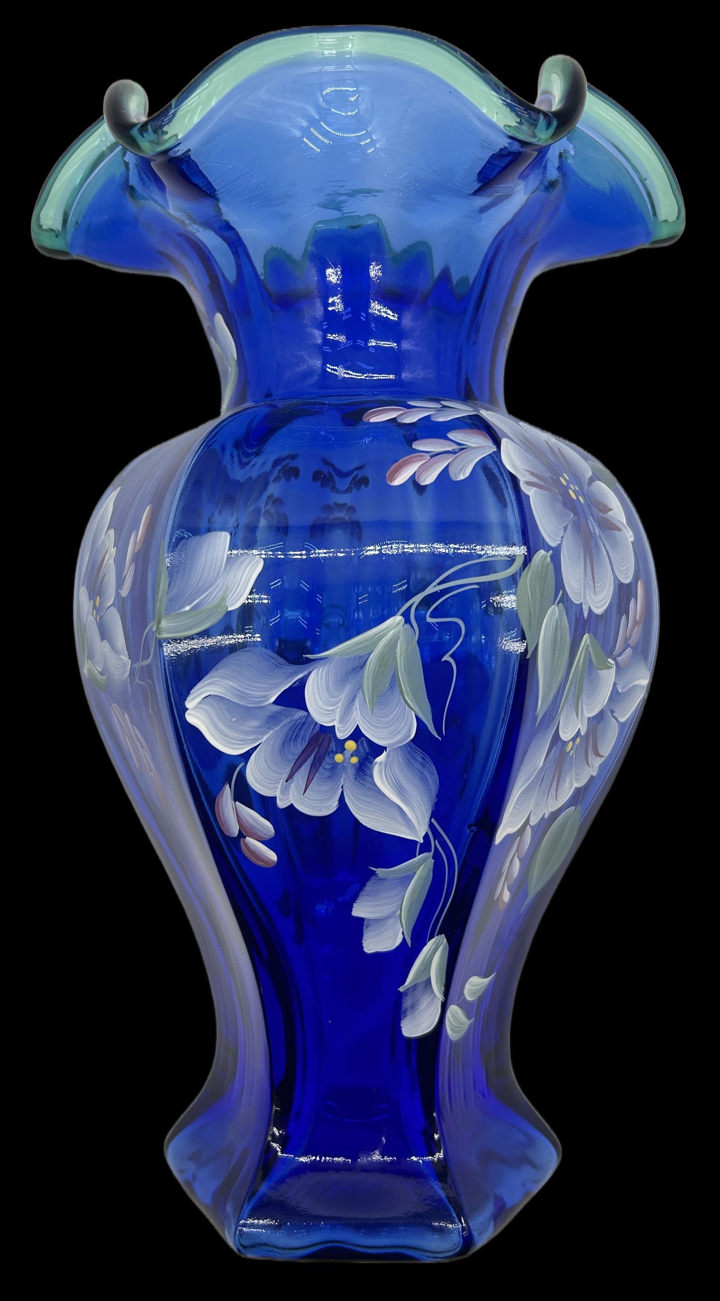 250305-6 Fenton 75th Anniversary Enameled Cobalt Vase