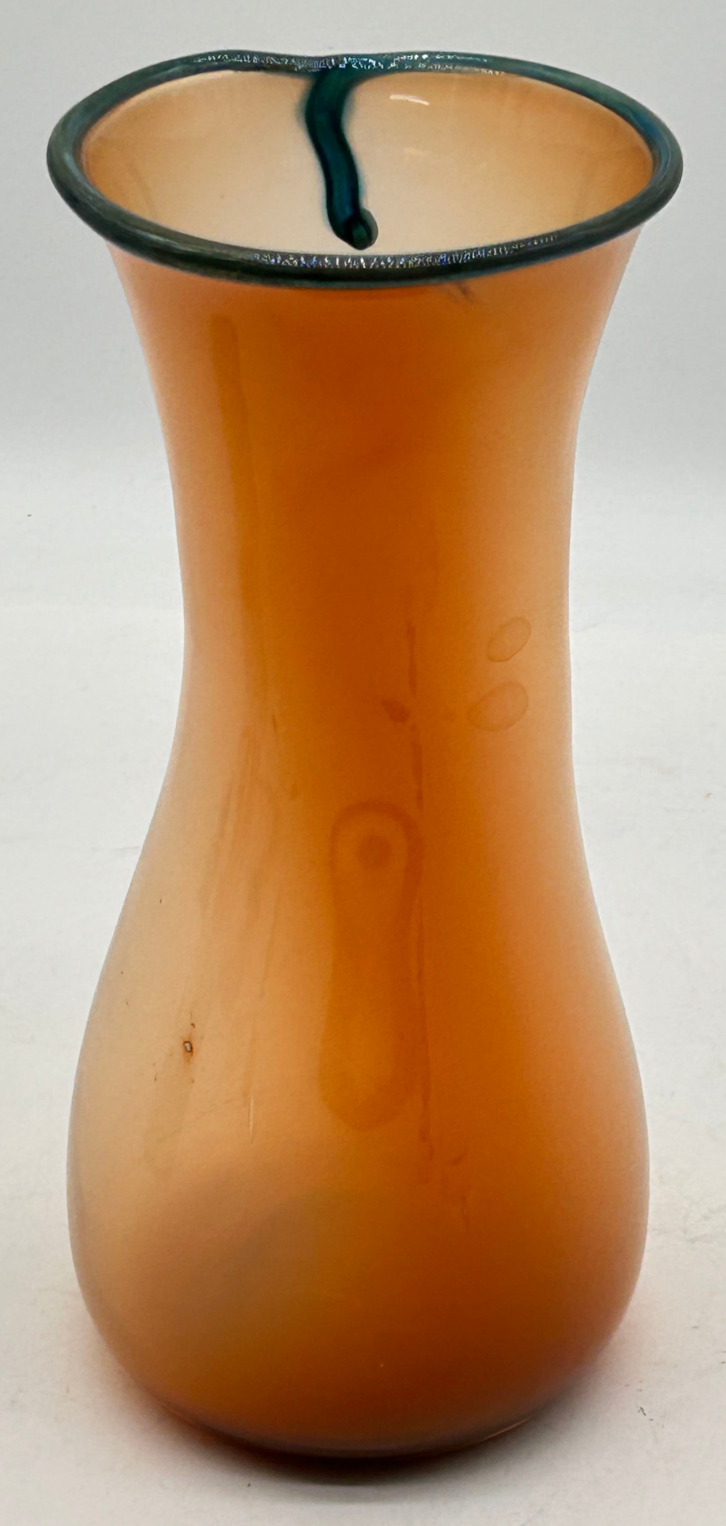 250305-7 Hand Blown artist Signed Peach Vase