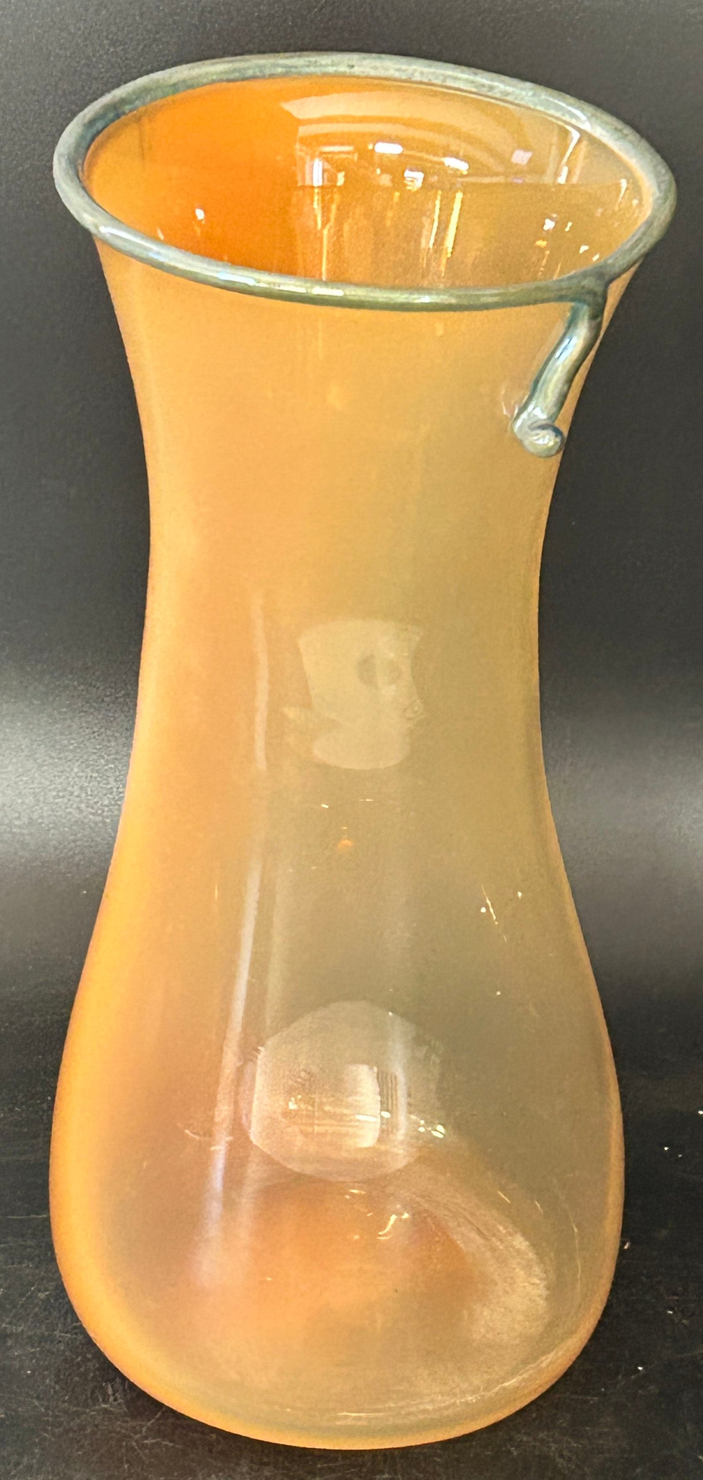 250305-7 Hand Blown artist Signed Peach Vase
