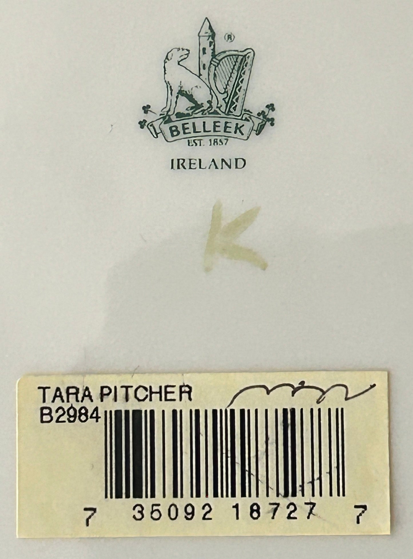 250305-9 Belleek Celtic Knot Tara Pitcher