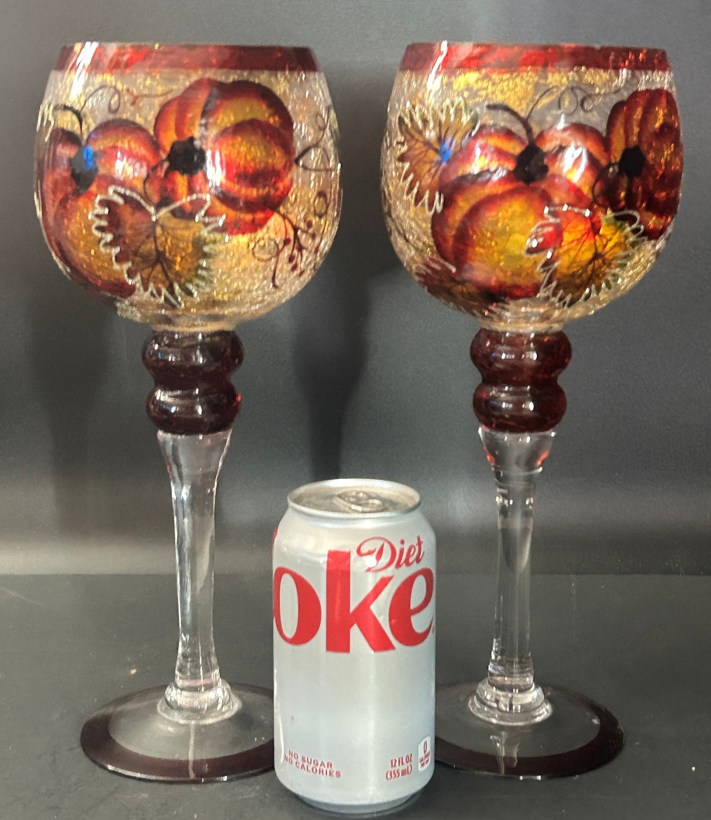 260708-7 Pair Decorator Fall Pumpkin Stemmed Candle Holders