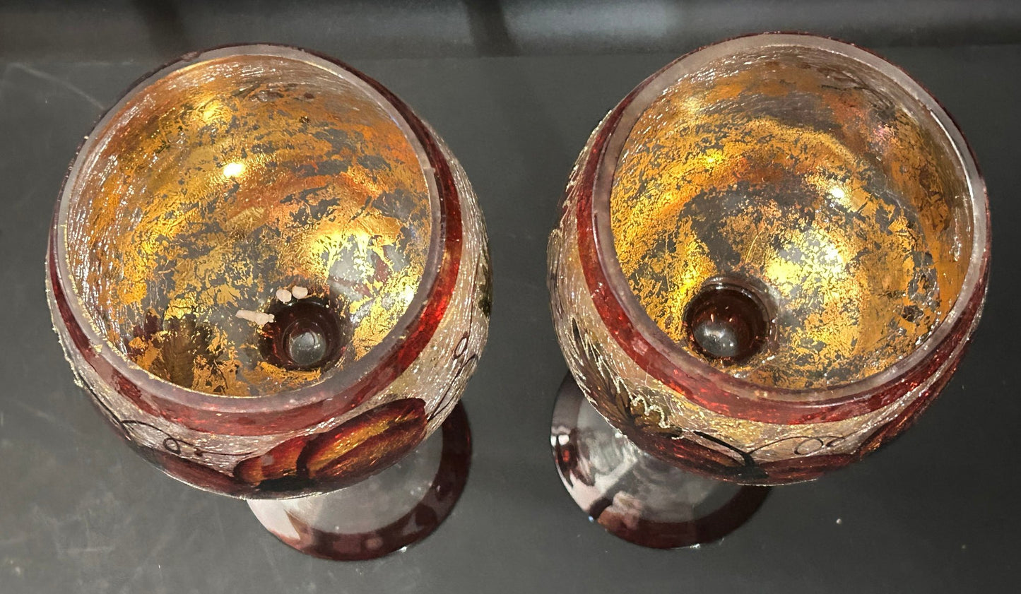 260708-7 Pair Decorator Fall Pumpkin Stemmed Candle Holders