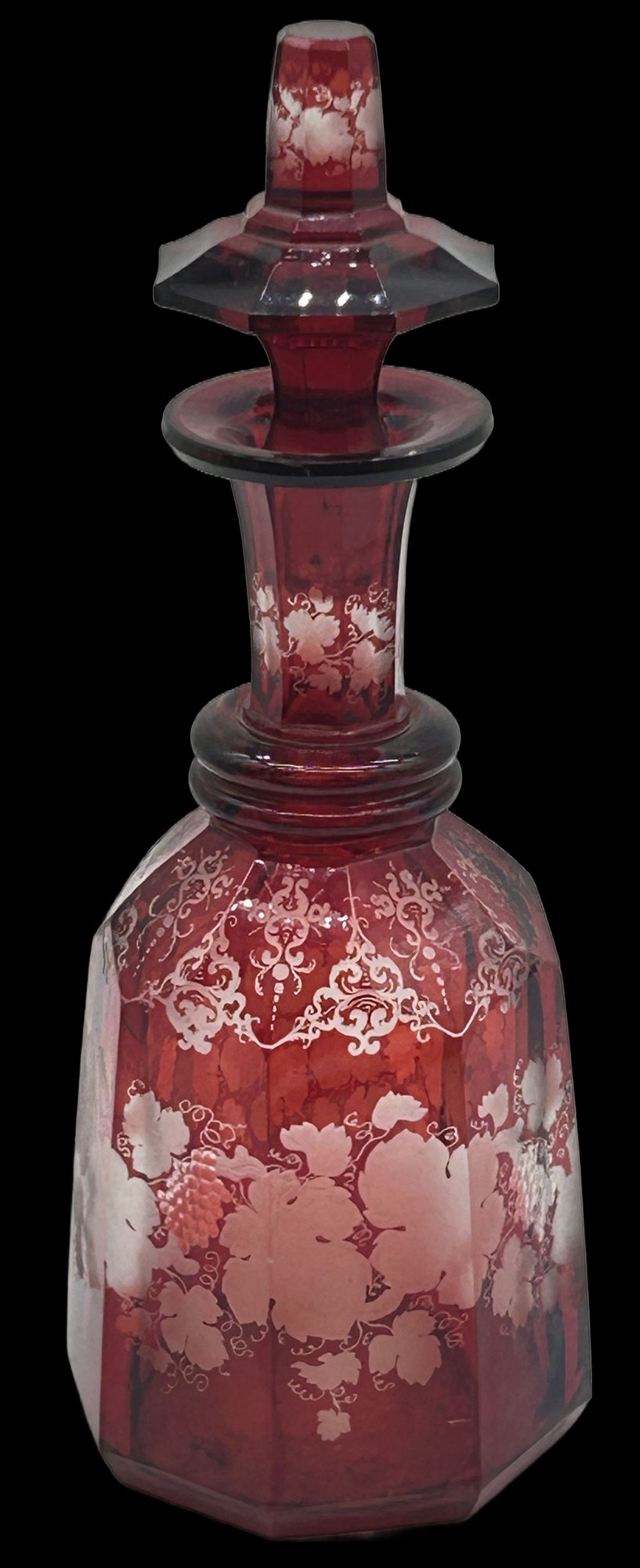 251210-4 Antique Faceted Decanter Ruby-Cut-To-Clear