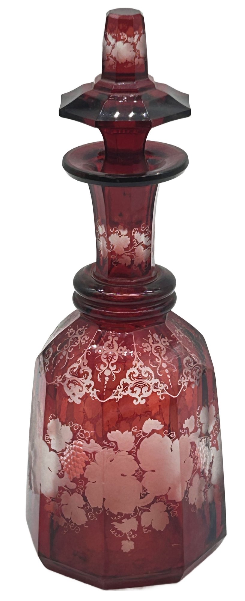 251210-4 Antique Faceted Decanter Ruby-Cut-To-Clear