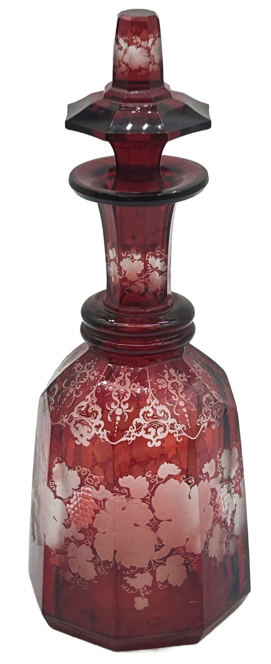 251210-4 Antique Faceted Decanter Ruby-Cut-To-Clear