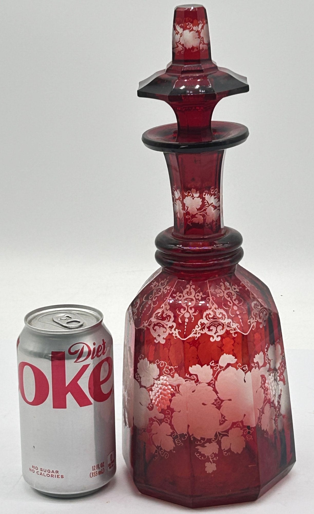 251210-4 Antique Faceted Decanter Ruby-Cut-To-Clear